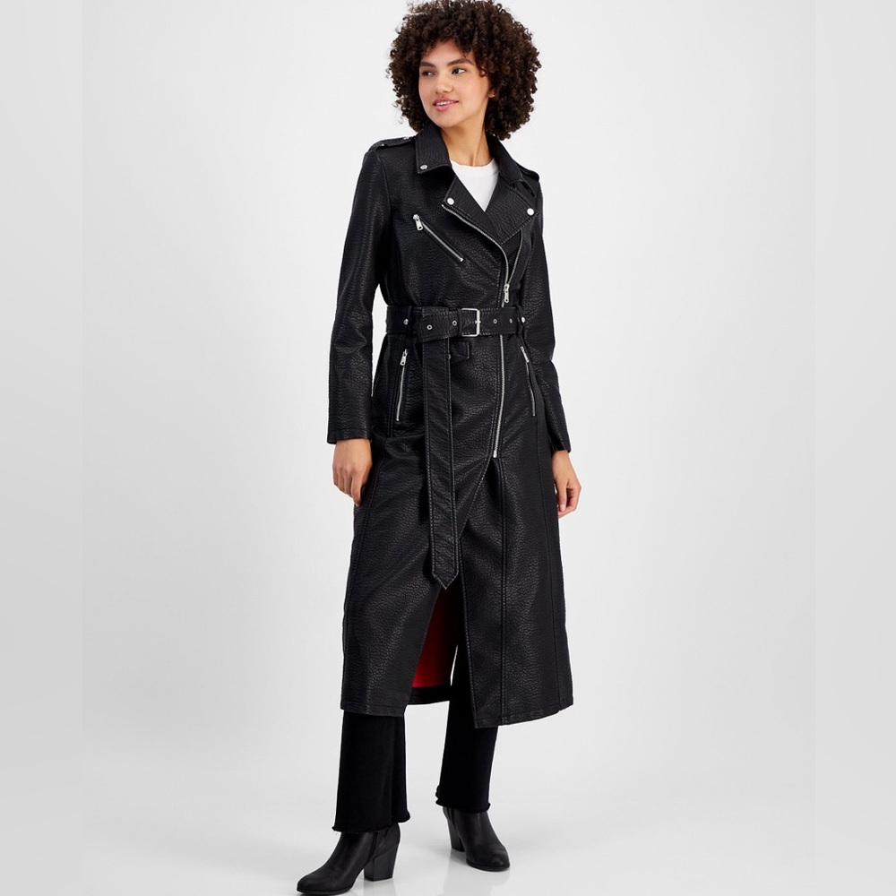 NWT Women's Faux-Leather Longline Moto Coat by Avec Les Filles Size Medium